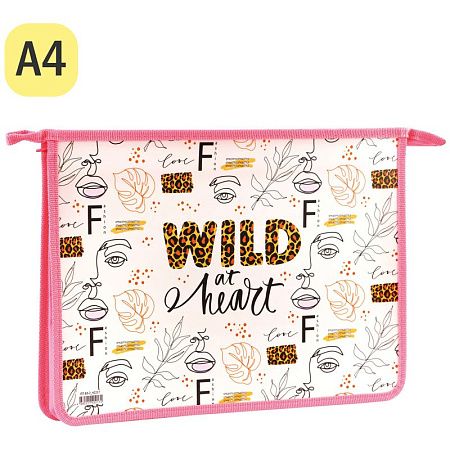 Папка для тетрадей 2 отделения А4 ArtSpace "Wild at heart", пластик, на молнии 