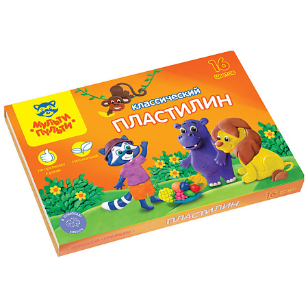 Пластилин Мульти-Пульти "Приключения Енота", 16 цветов, 320г, со стеком, картон