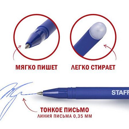 Ручка стираемая гелевая STAFF "Manager" EGP-656, СИНЯЯ, + 5 сменных стержней, линия письма 0,35 мм, 143657 