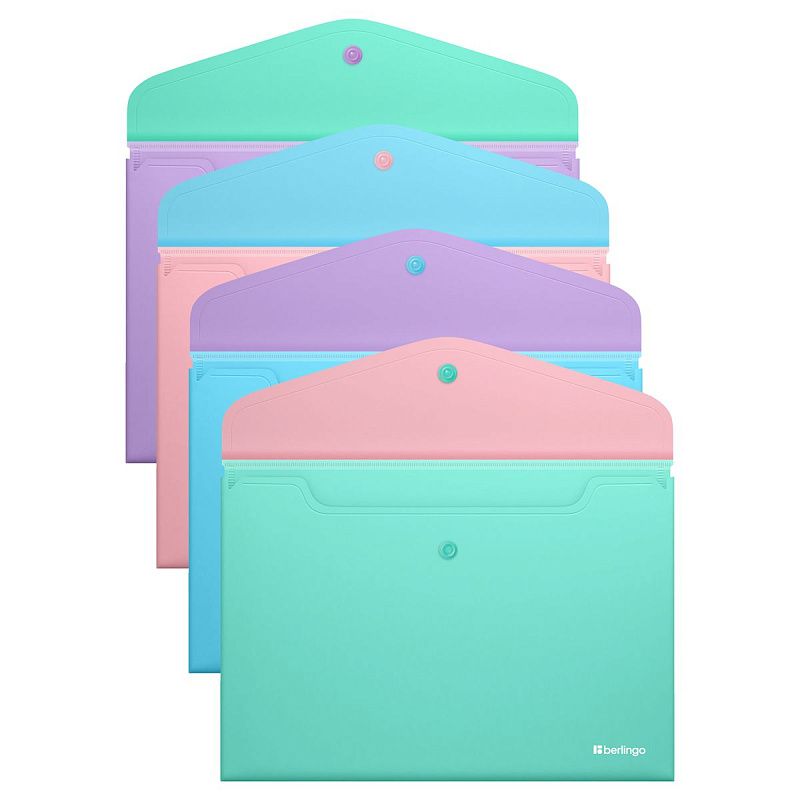 Папка-конверт на кнопке Berlingo "Haze" А4, 200мкм, софт-тач, с цветным клапаном, ассорти 