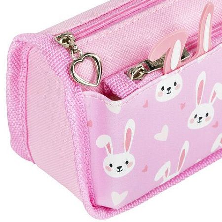 Пенал мягкий ЮНЛАНДИЯ, 2 отделения, полиэстер, Bunnies, розовый, 21х9х6 см, 272346 