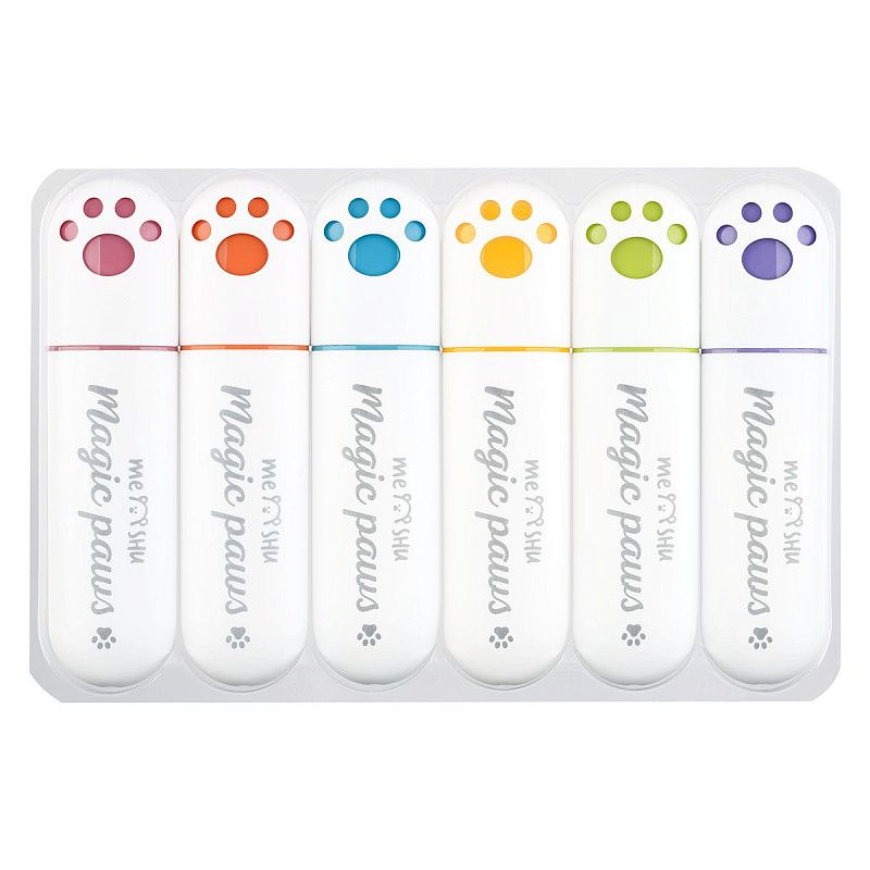 Набор текстовыделителей MESHU "Cute Paws" 06цв., пастельные цвета, 1-5мм, ПВХ бокс с европодвесом 