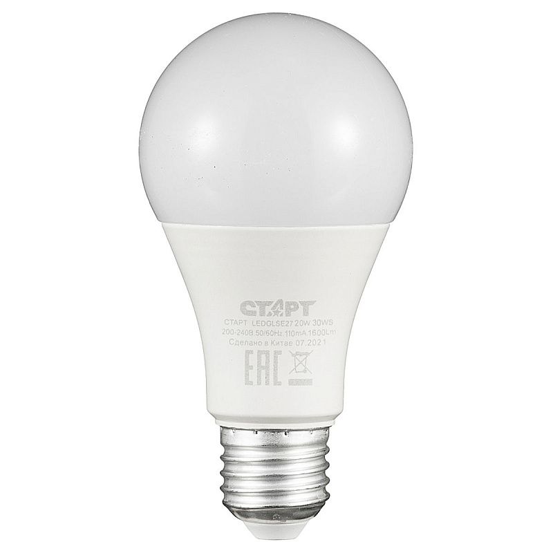Лампа светодиодная Старт LED, серия "WS" 20W30, тип А "груша", E27, 2700К, теплый свет, 25000ч