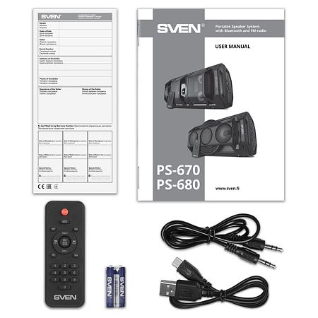Колонка портативная Sven PS-680, 65W, Bluetooth, FM, USB, microSD, LED-дисплей, пульт, караоке, подсветка, черный