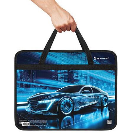 Папка на молнии с ручками BRAUBERG А4, 1 отделение, пластик, 80 мм, "Night driver", 272169 