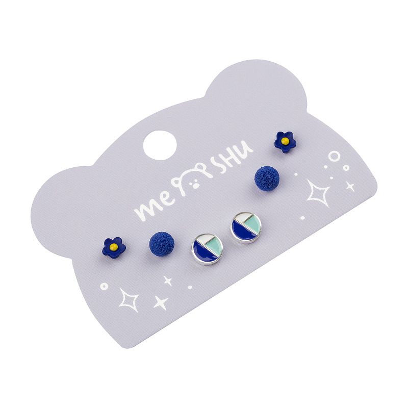 Серьги MESHU, бижутерия, синие, 3 пары, европодвес