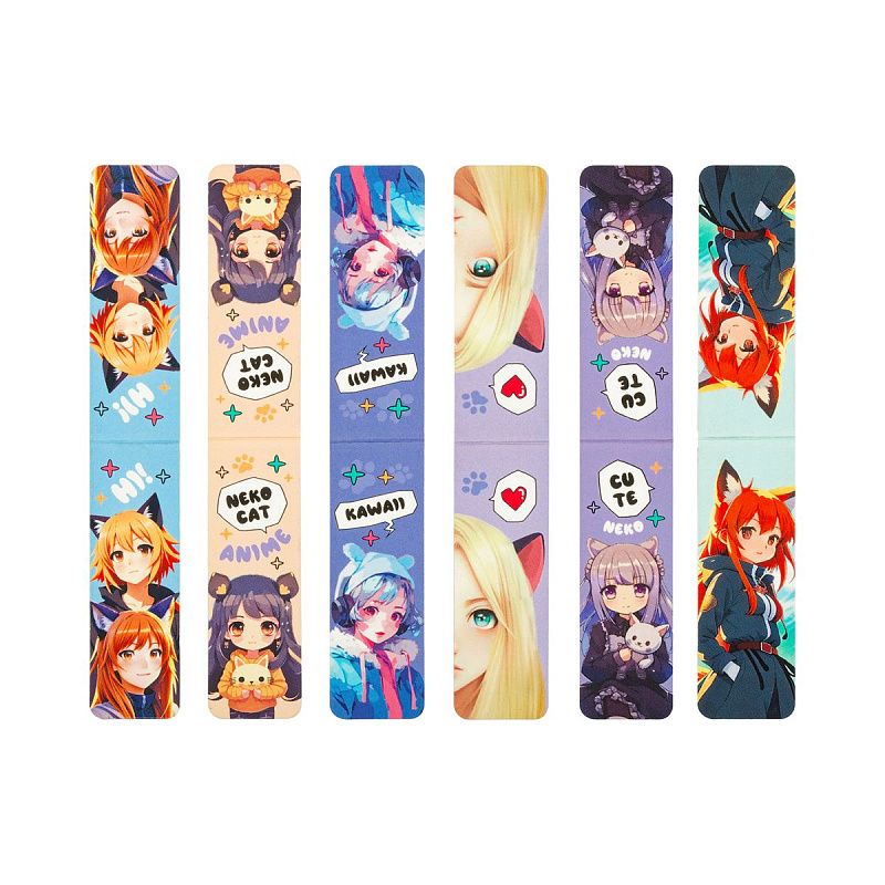 Закладки магнитные для книг, 6шт., MESHU "Neko", глянцевая ламинация 