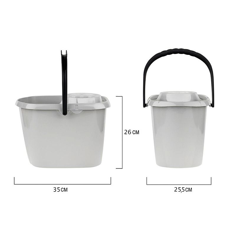 Ведро пластиковое OfficeClean с отжимом, прямоугольное, серое, 12л