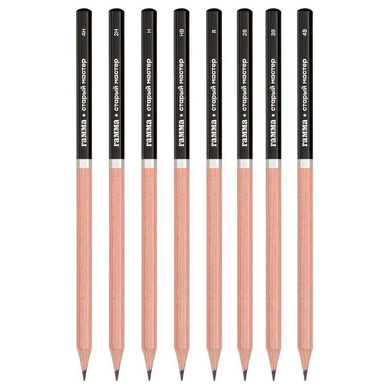Набор карандашей ч/г Гамма 8шт., 4B-4H, кедр, картон. упаковка, европодвес 