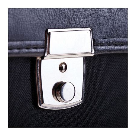 Портфель OfficeSpace "London", ткань, черный, 2 отделения, метал. замок, с ремнем 