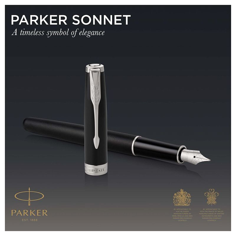 Ручка перьевая Parker "Sonnet Matte Black CT" 0,8мм, подарочная упаковка 
