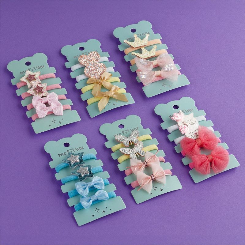 Резинки для волос MESHU, medium, c текстильными топперами, ассорти, 4шт., диаметр 3см, европодвес