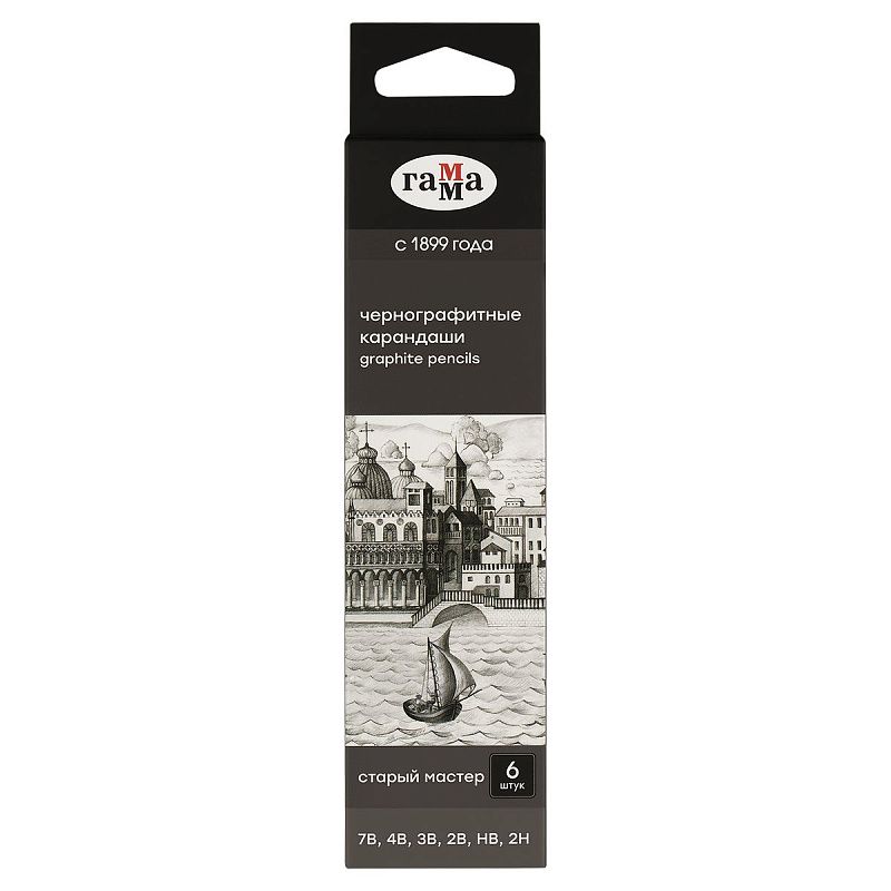 Набор карандашей ч/г Гамма 6шт., 7B-2H, кедр, картон. упаковка, европодвес
