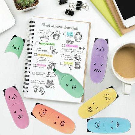 Набор текстовыделителей мини 6 ЦВЕТОВ BRAUBERG KIDS "CUTE CATS PASTEL", линия 1-5 мм, 152436 