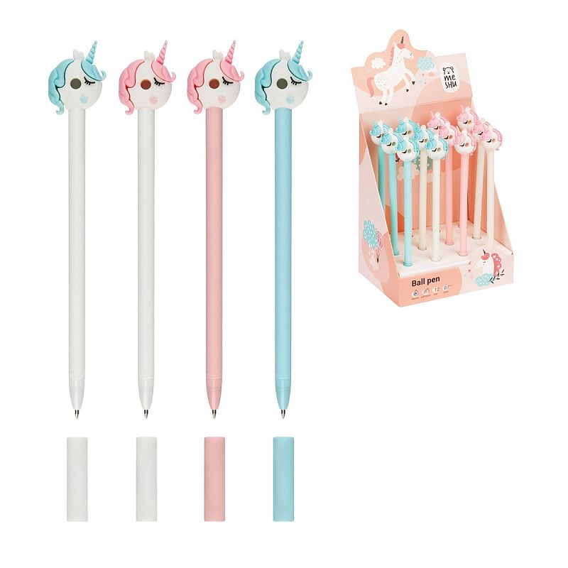 Ручка шариковая MESHU "Sweetheart Unicorn", синяя, 0,7мм, корпус ассорти, с топпером 