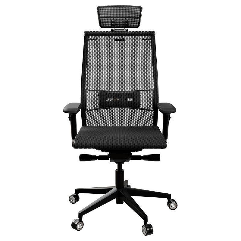 Кресло руководителя Метта "Samurai" Black Edition New, сетка черная, R-подголовник, синхромеханизм качания, мультиблок, 30.3.15.AA