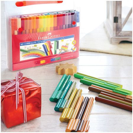 Фломастеры Faber-Castell "Connector", 60цв., смываемые, соединяемые колпачки, пластик. уп., европодвес