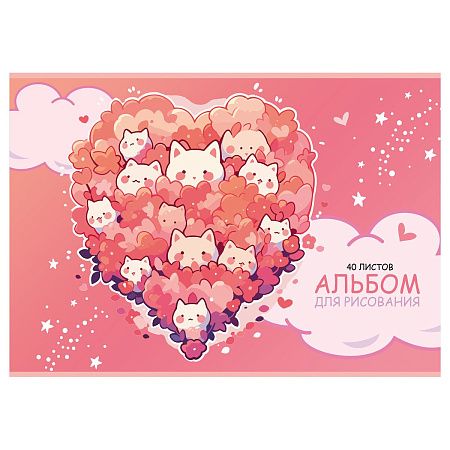 Альбом для рисования 40л., А4, на скрепке BG "Kawaii", металлизация