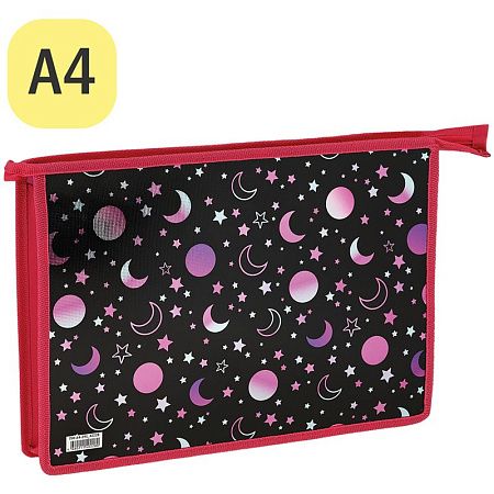 Папка для тетрадей 1 отделение, А4, ArtSpace "Moonlight", ламинированный картон, фольга, на молнии 