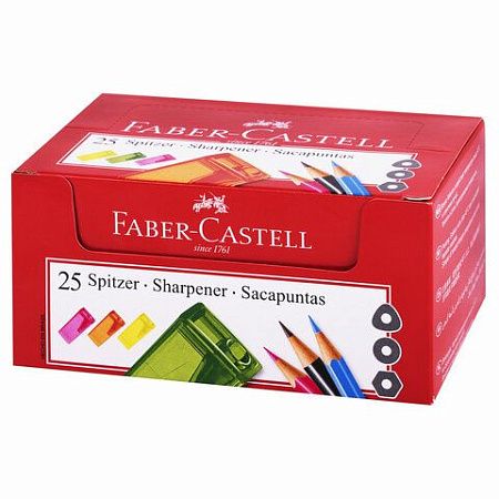 Точилка FABER-CASTELL, с контейнером, прямоугольная, пластиковая, детали флуоресцентные, ассорти, 581525 