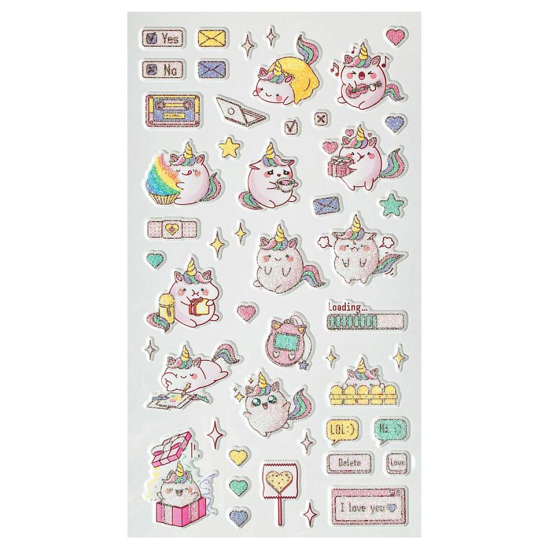 Наклейки объемные MESHU "Cute unicorn", 10*23см, пакет европодвес