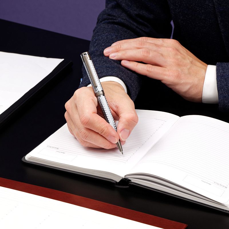 Ручка шариковая Delucci "Stellato" синяя, 1,0мм, корпус серебро/хром, поворотн., подарочная упаковка 