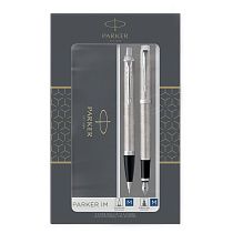 Набор Parker "IM Duo": шар. ручка IM Stainless Steel CT, синяя, 1,0мм + перьевая ручка IM Stainless Steel CT, подарочная упаковка