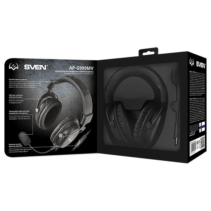 Наушники с микрофоном Sven AP-G999MV (с регулятором громкости), 2,2м, съемный микрофон, серый