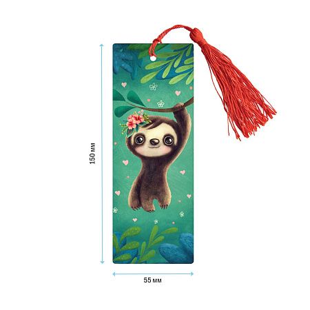 Закладка для книг 3D с линейкой, 150*55мм, ArtSpace "Sloth", декоративный шнурок 