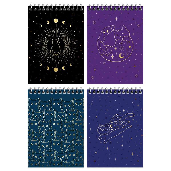 Блокнот А6 60л. на гребне MESHU "Black cat", матовая ламинация, тиснение фольгой