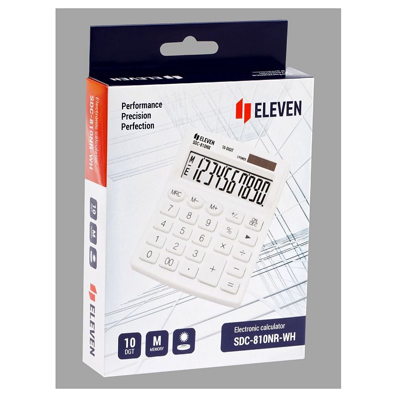 Калькулятор настольный Eleven SDC-810NR-WH, 10 разрядов, двойное питание, 127*105*21мм, белый