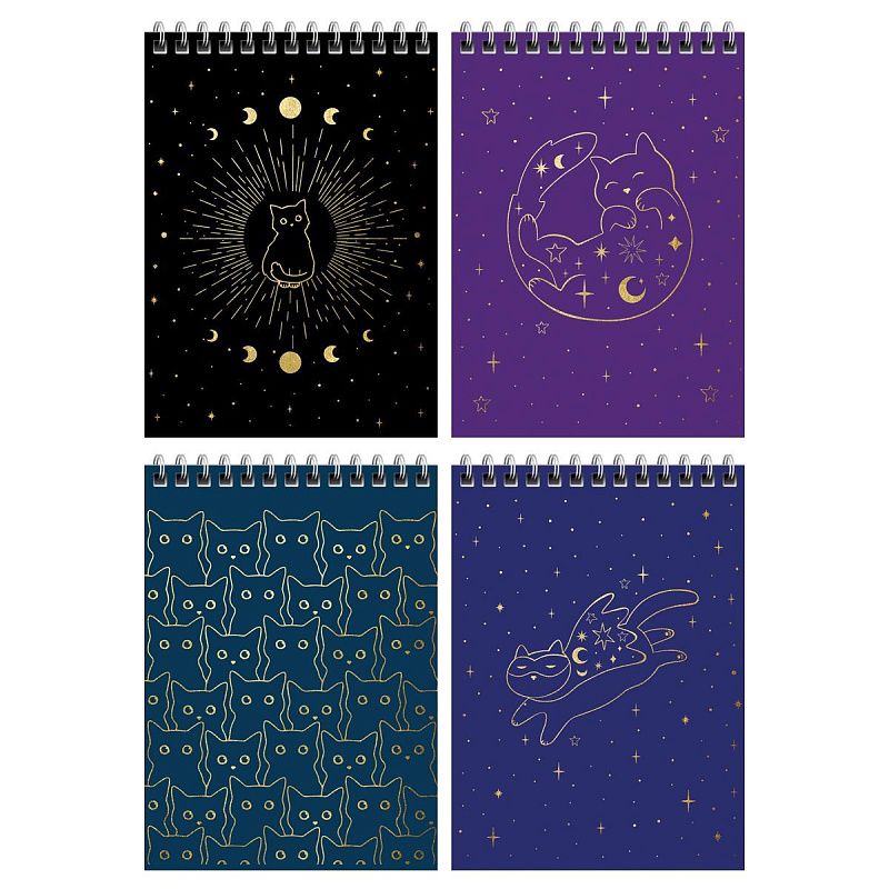 Блокнот А6 60л. на гребне MESHU "Black cat", матовая ламинация, тиснение фольгой