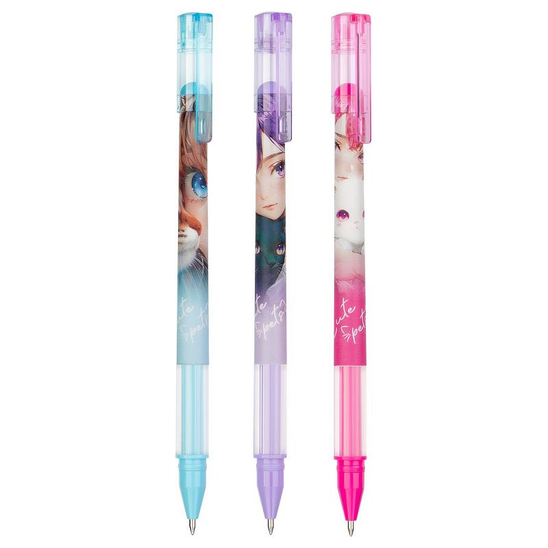 Ручка шариковая MESHU "Anime girls" синяя, 0,7мм, грип, корпус ассорти 