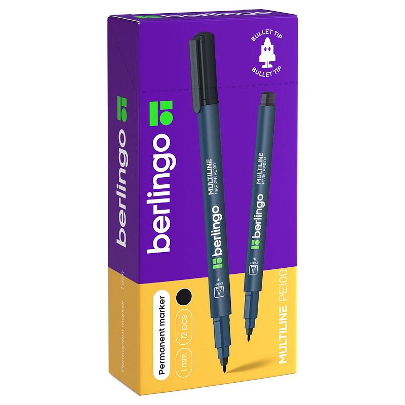 Маркер перманентный Berlingo "Multiline PE100" черный, пулевидный, 1мм 