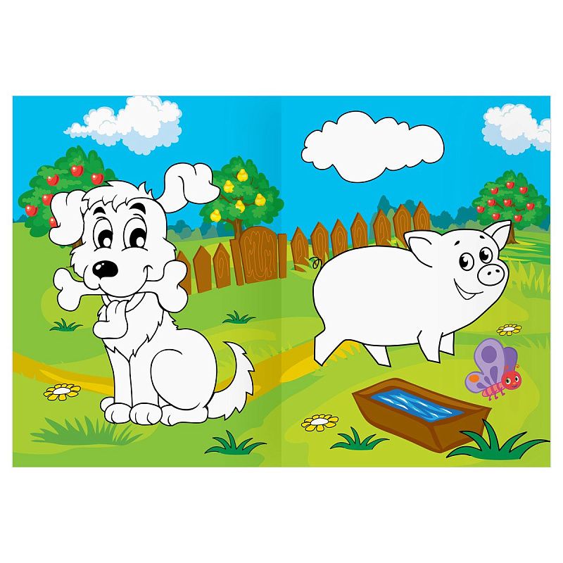 Раскраска А4 ТРИ СОВЫ "В деревне", 16стр., цветной фон