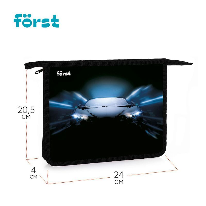 Папка для тетрадей 1 отделение, А5 Först "Car", 240*205*40мм, пластик, на молнии 