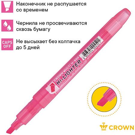 Текстовыделитель Crown "Multi Hi-Lighter" розовый, 1-4мм 