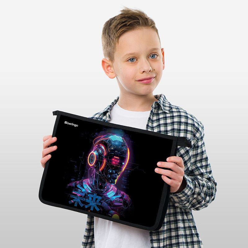 Папка для тетрадей 1 отделение, А4 Berlingo "Cyberpunk", 340*245*40 мм, пластик, на молнии 