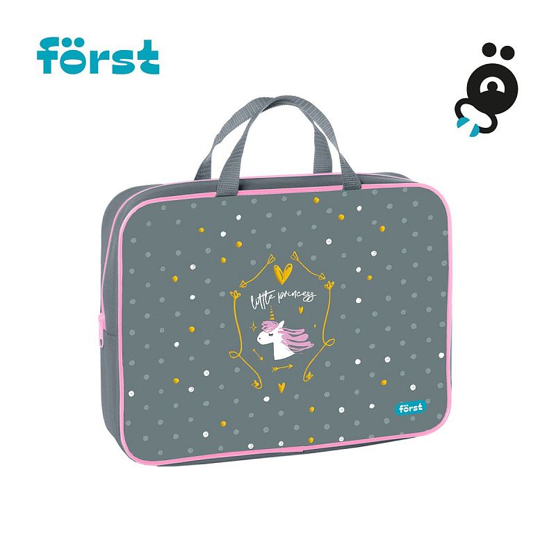 Папка текстильная с ручками 1 отделение, А4 Först "Little princess", 350*265*80мм, текстиль, на молнии 