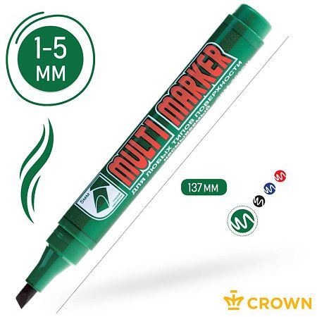 Маркер перманентный Crown "Multi Marker Chisel" зеленый, скошенный, 5мм 