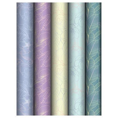 Упаковочная бумага глянц. 70*100см, MESHU "Grace twigs", 80 г/м2, ассорти, 5 дизайнов