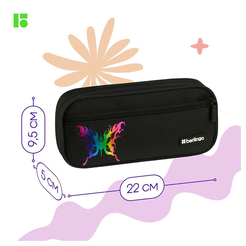 Пенал 1 отделение, 1 карман, 220*95*50 Berlingo "Holographic", полиэстер, откидная планка 
