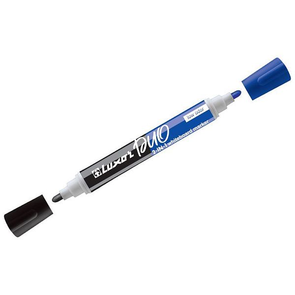 Маркер для белых досок двухсторонний Luxor "Duorite" черный/синий, пулевидный, 1-3мм