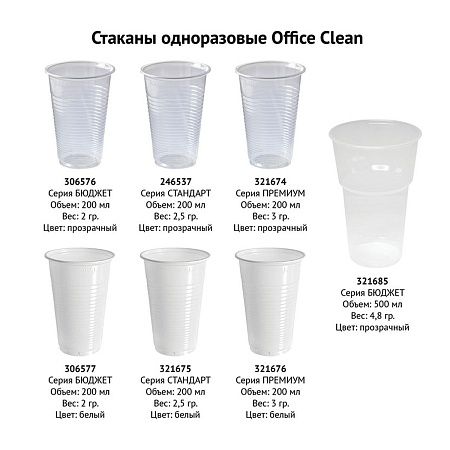 Стаканы одноразовые OfficeClean 200мл, набор 4000шт.(40уп. по 100шт.), бюджет, ПП, прозрач, хол/гор
