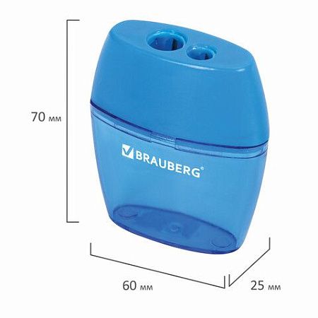 Точилка BRAUBERG "Diamond Dual", 2 отверстия для чернографитных карандашей (в том числе утолщенных), с контейнером, ассорти, 226941 