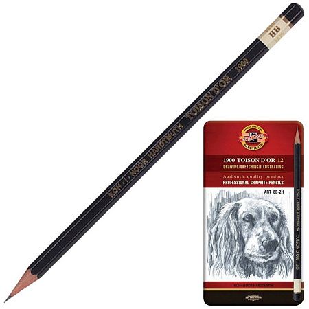 Набор карандашей ч/г Koh-I-Noor "Toison D`or" 12шт., 8B-2H, заточен., метал. пенал 