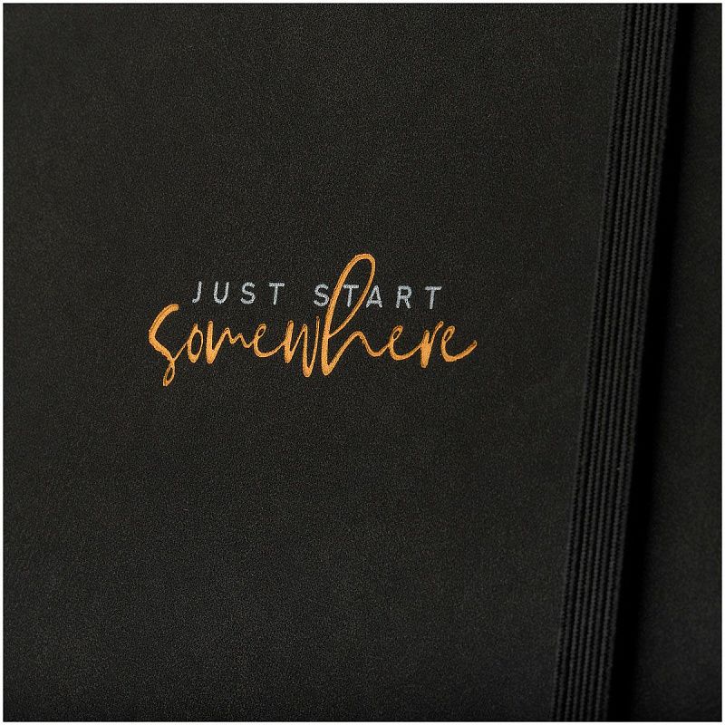 Записная книжка А5 96л., кожзам, на гребне, Greenwich Line "Just start. Black", твердая обложка, тиснение фольгой, с петлей для ручки