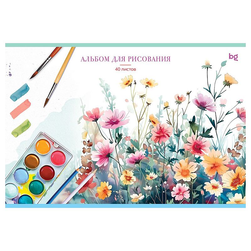 Альбом для рисования 40л., А4, на скрепке BG "Краски", эконом