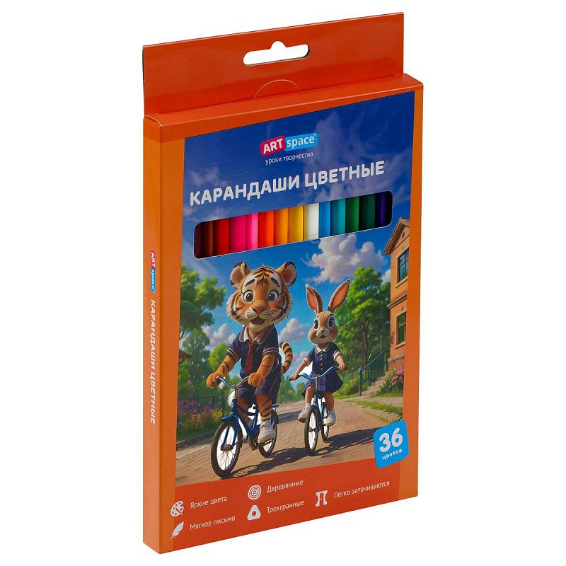 Карандаши цветные ArtSpace "School mood", 36цв., трехгранные, заточен., картон. упак., европодвес