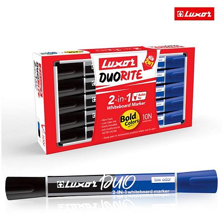 Маркер для белых досок двухсторонний Luxor "Duorite" черный/синий, пулевидный, 1-3мм 